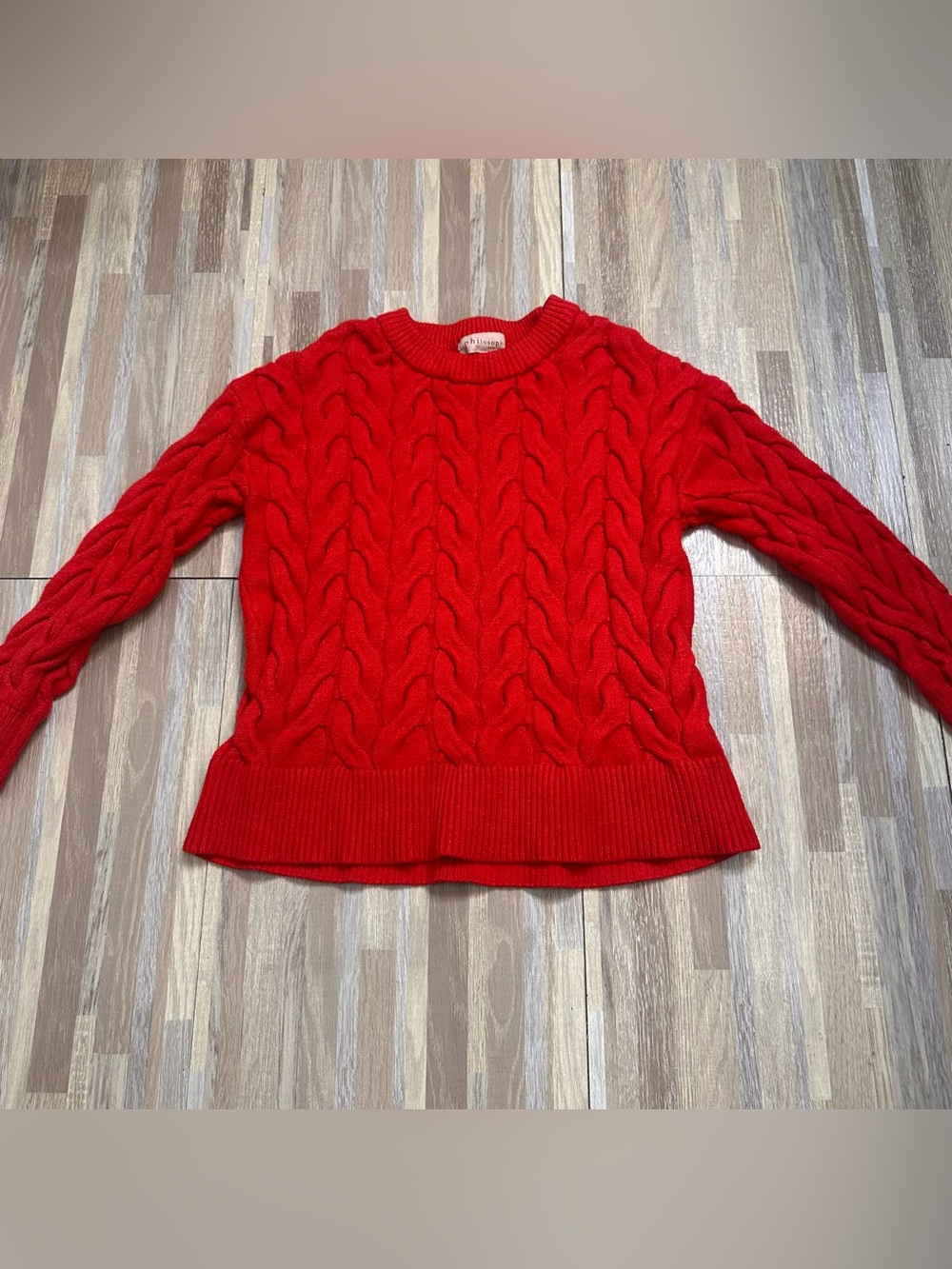 Philosophy Red Cable-Knit Crewneck Sweater Women's Size Small - Picture 1 of 7